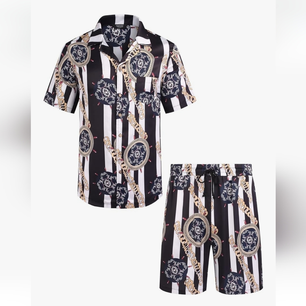 MEN LUXURY 2 PIECE SHIRT & SHORT SUIT OUTFIT SIZE LARGE WAIST 34